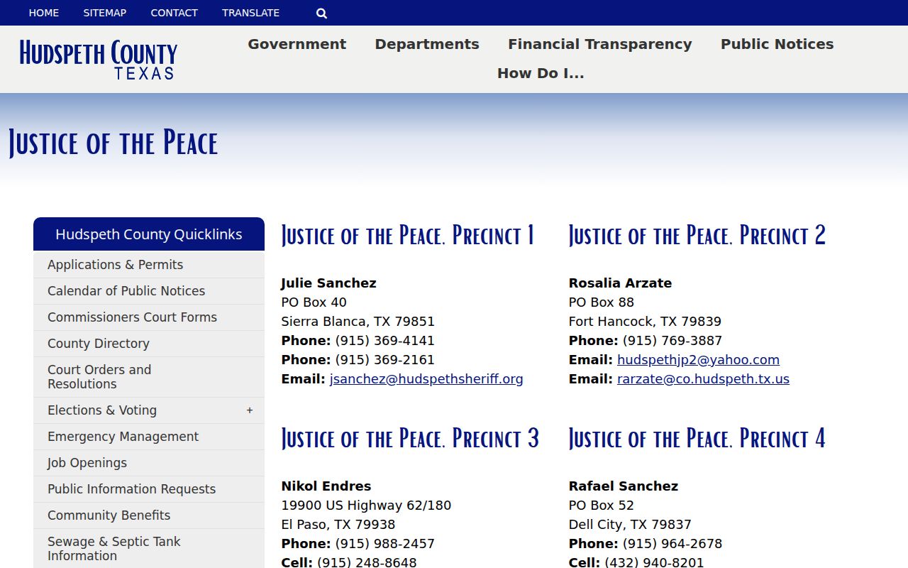 Hudspeth County warrant search, official JP precinct contacts