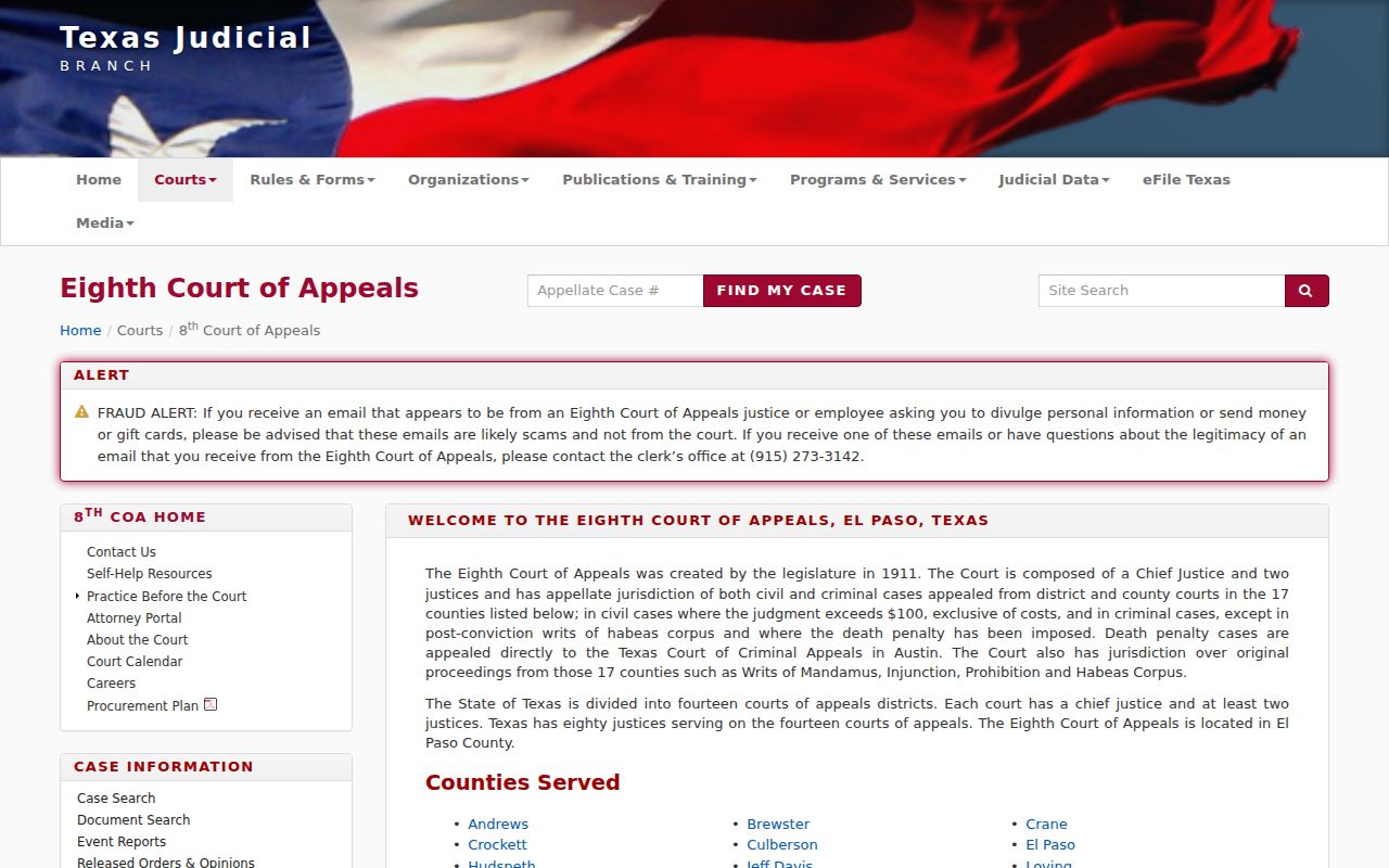 Hudspeth County arrest warrant records, Eighth Court of Appeals jurisdiction
